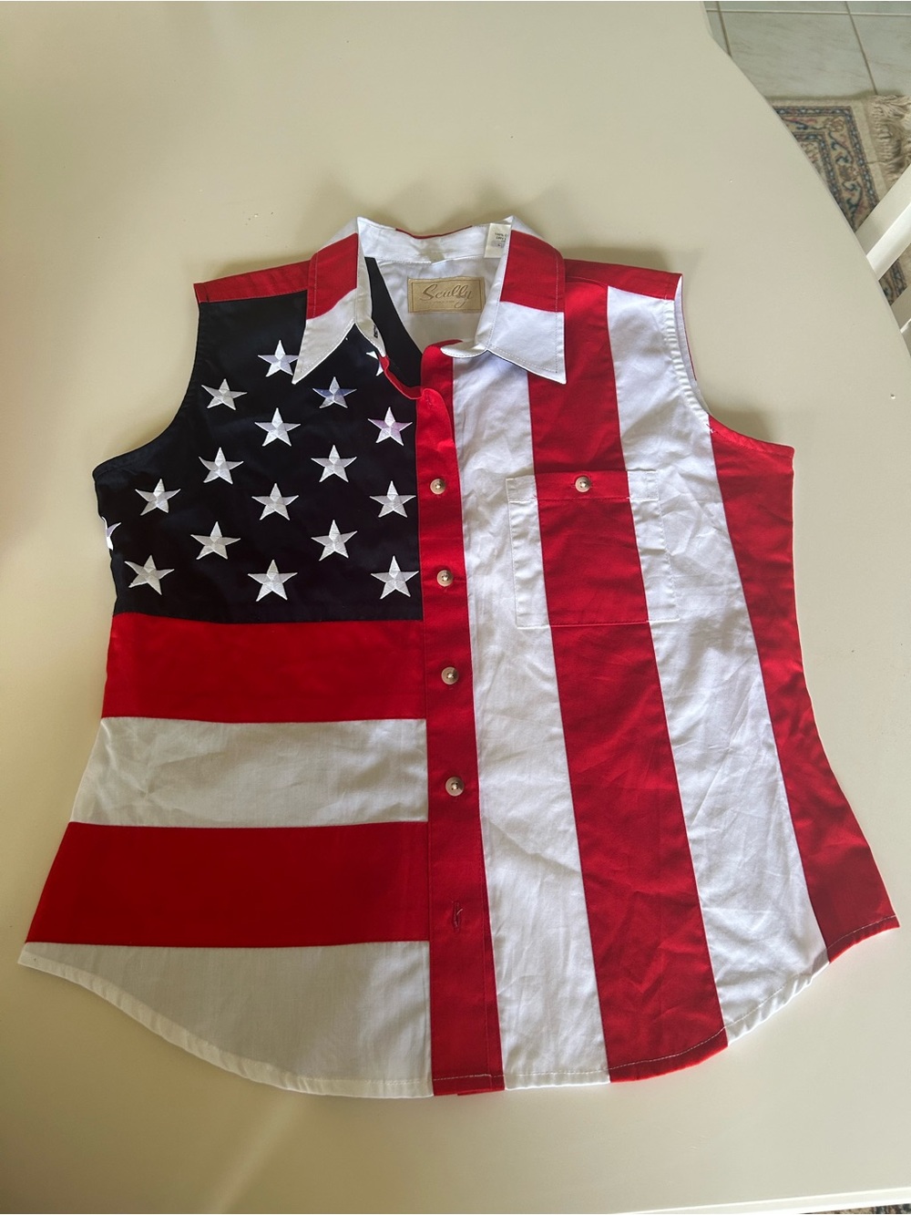 Scully Red, White & Blue American Flag Sleeveless Button-Down Shirt